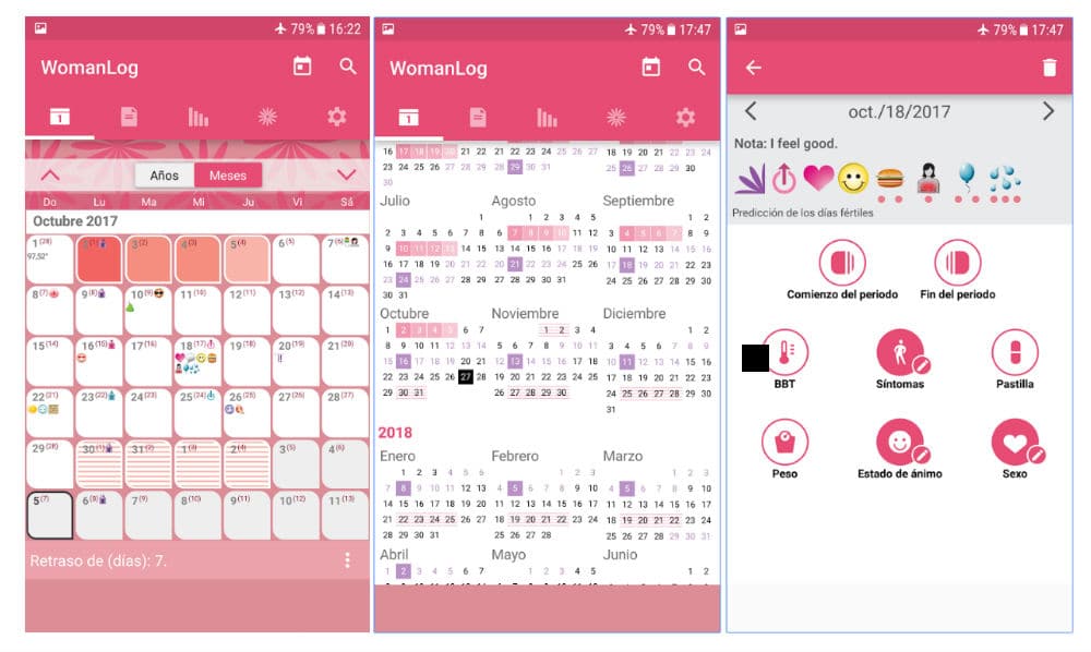 WomanLog, calendario de menstruación y fertilidad